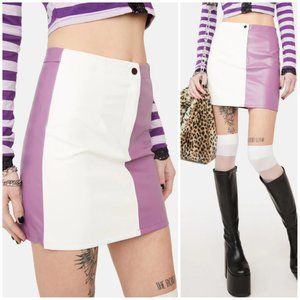 NWT Dolls Kill Vegas Leather Color Block Mini Skirt Purple Festival Vacation